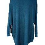 Black Tape SZ X Sweater Dolman Sleeve Chunky Knit Crew Neck Oversized Teal Blue Photo 3