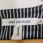 Avec Les Filles Large Black, White Stripe Pullover, Long Sleeve, Blouse Top Photo 5