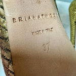 Brian Atwood New Gold Quilted Platform Heels Size 7 Silk & Leather Photo 7