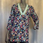 Liz Claiborne Paisley Block Print Floral Tunic Rop Colorful 3/4 Sleeve V-neck Photo 0