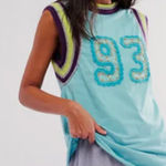 Free People  Bali 90's Baby Tee Tank Top Jersey Crochet Detail Retro Blue S Photo 0