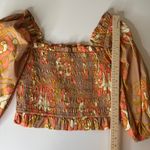 Cleobella  Morgan Blouse Size Medium Smocked Cropped‎ Puff Sleeve Bohemian Chic Photo 6