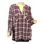Democracy Plaid Button Front Red with Gold Thread & Ruffles Women’s Blouse. NWT! Photo 1