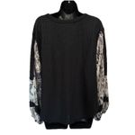 Andree by Unit Andree' By Unit Black/Gray Waffle Knit‎ Long Chiffon Snake Sleeves Blouse Size M Photo 4