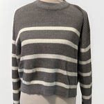H&M  Women's Medium Grey White Striped Long Sleeve Cropped Sweater Photo 0
