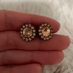 ⭐️ Rose Gold Halo Round Crystal Stud Earrings EUC Pink Photo 2