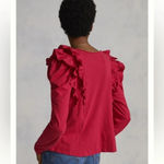 Anthropologie  Dark Pink Ruffled V-Neck Top Long Sleeve Size XXS Photo 3