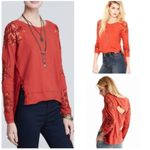 Free People  Grandpa Jersey Outer Sunset Embroidered Blouse Top - Rust - Small Photo 1
