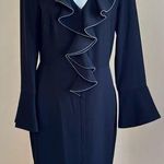 Donna Karan  Classy NWT Black Dress Ruffle outline Sequence Bell Sleeves Sz 8 Photo 0