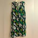 Tropical Leaf Print Sleeveless Button Down Beach Resort Plus Dress Cover Up Green Size 2X Photo 3