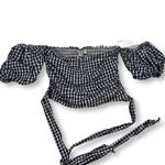 EUC Dolan Gingham Off Shoulder Crop Top Tie Front Blouse Red Accent Size S Black Photo 2