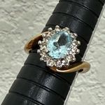 Vintage 18KGE Aquamarine Blue Topaz CZ Ring Size 7 3g. Photo 11