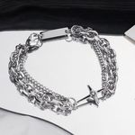 Double Layer Titanium Steel Star Link Bracelet for Men Women,Punk Hip Hop Silver Photo 0