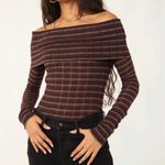 Free People brown snow bunny off the shoulder top M Photo 3