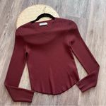 Babaton  maroon wine burgundy knit ribbed long‎ sleeve top Photo 1