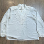Vtg Kathy Che White Ivory Lace Mock Neck Pearl Beaded Blouse Top 10 80s Glam Photo 0