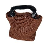 Womens Crochet Double Plastic Handle Tote‎ Handbag Brown 7”x 8.5”x 4” Photo 2