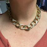 Vintage Chunky Heavy Gold Link Chain Choker Necklace with Pave Diamond Accents Photo 0