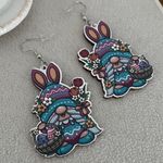 Bunny Gnome with basket wooden earrings Blue Photo 1