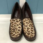 Franco Sarto  brown leather‎ animal print block heel loafers shoes ladies 8.5 Photo 2