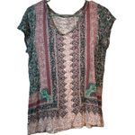 Lucky Brand  Bohemian Crew S/S Shirt Linen Blend Size Med EUC #0988-OAK Photo 0