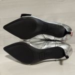 Silver Pointed Toe Kitten Heel Buckle Zip Metallic Silver Booties 8 Photo 7