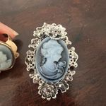 Elegant Cameo Jewelry Set ring and Lady Cameo Brooch Silver Photo 2