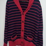 Tommy Hilfiger Womens Collared Button Front Sweater Size XL Red Navy Blue Stripe Photo 0