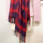 Banana Republic  Navy Blue & Red Plaid Fringe Scarf Photo 4