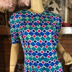 PAPELL BOUTIQUE BLUE, GREEN, & PINK DIAMOND PATTERN VINTAGE 80'S DRESS (8) Blue Photo 4
