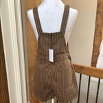 We Wore What  Overall Shorts Brown Striped Romper pinstripe relaxed cotton boho S Photo 3