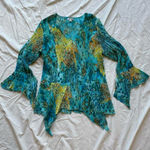 ZARA Vintage turquoise, blue & green leopard cheetah asymmetrical fairy crinkle top Photo 0