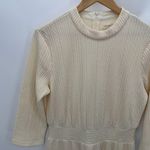 Roolee Dress Women MEDIUM Yellow Cream Knit Long Sleeve Patch Pocket Modest Midi Photo 2