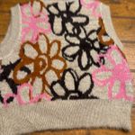 LA Hearts Knit Floral Vest Sweater Tan Pink Brown Black Mock Neck Sleeveless M Photo 3