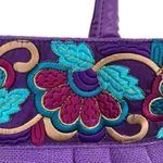 Vintage 1980 Purple Woven Burlap Embroidered Shoulder Bag Purse Beverly Goldberg Photo 2
