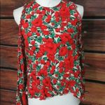 ZARA  red flowers daisy print blouse shirt tee top long sleeve off shoulders sz S Photo 3
