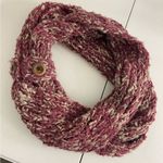 EUC women’s burgundy cream double loop infinity thick knit plush scarf buttoned Red Photo 1