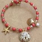 Gold Tone Coral Bead Flexible Coil Nautical Charm Pink Photo 0