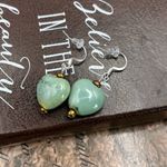 Light Blue Green Speckled Brown Beaded Handmade Porcelain Heart Boho Earrings Photo 2