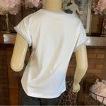 VINTAGE 1980'S WHITE WITH GRAY ACCENTS CAP SLEEVE KNIT TEE SHIRT (S) Photo 2
