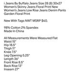 I Jeans By Buffalo Jeans Size 28 (8) 30x27 Women's Skinny Jeans Floral Print New Photo 5