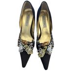 Vintage Y2K Black Pointed Toe Heel Floral Rhinestone Embellished Size 10 Photo 2