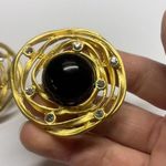 Pretty Gold Tone Black / Rhinestone Large Oversized Statement Clip On Earrings Photo 7