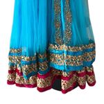 NEW Indian Bollywood 3Pcs Ready To Wear Heavy Embroidered Langha Suit Wedding Blue Size 6 Photo 6
