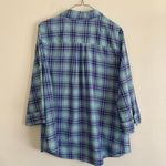 st. john's bay St. John’s Bay 1X Blue Plaid Cotton Button-Up Shirt – 3/4 Sleeve Plus Size Top Photo 1
