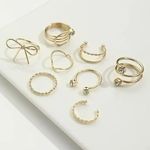 NEW 8pc Gold Ring Set – Coquette Bow, Braided & Adjustable Rings Size 6-7 Photo 1