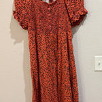 BeachLunchLounge  XL‎ Orange Black Polka Dot Midi Dress Tie Back Smocked Photo 0