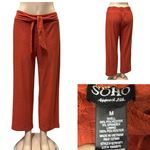 Soho Apparel  Orange Eyelet Crop Tie Front Elastic Waist Pull On Pants Medium Photo 1