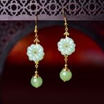 18K Gold Plated Green Agate Flower Dangle Drop Earrings for Women,Flower Earring Photo 0