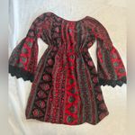 Venus  Bohemian fall Pumpkin Parch Red Black Long sleeve Pattern Lace Dress Small Photo 2